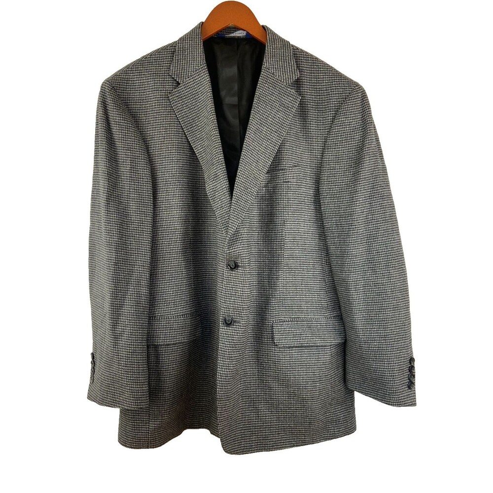 VTG Stafford Blazer Men's 46R Houndstooth 1990s Wool 2-Button Sport Coat Gray